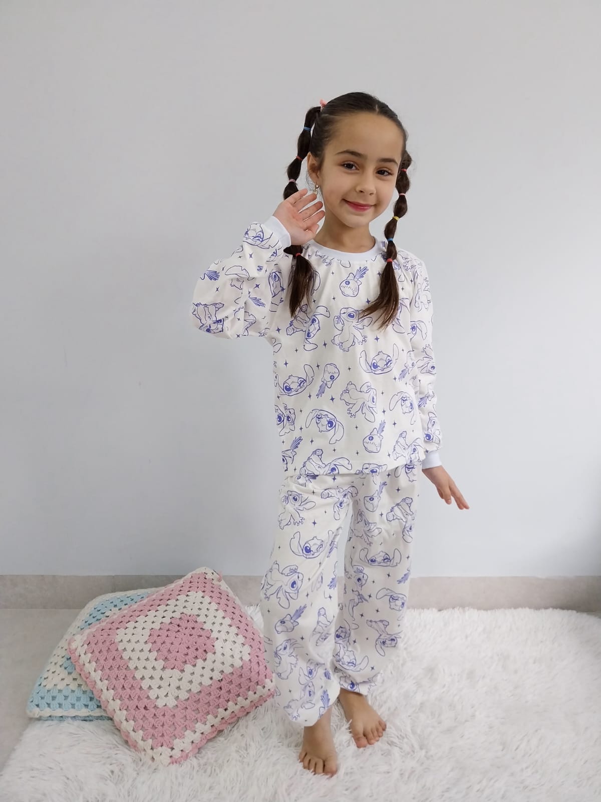 Pijama manga longa stitch/branco
