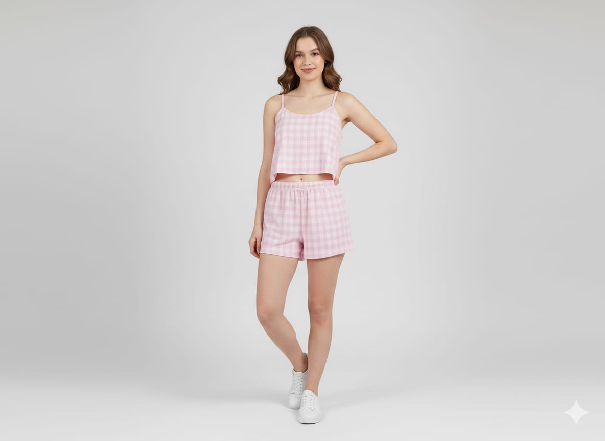 PIJAMA ALÇINHA XADREZ CROPPED